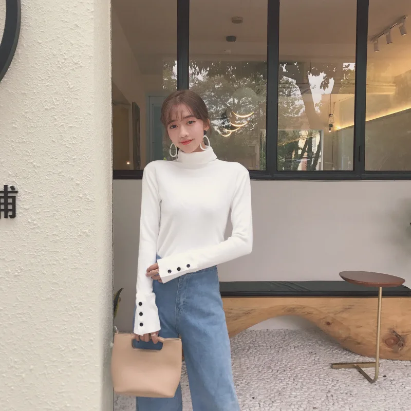 Женская водолазка с длинным рукавом облегающие базовые футболки Осенние Топы на