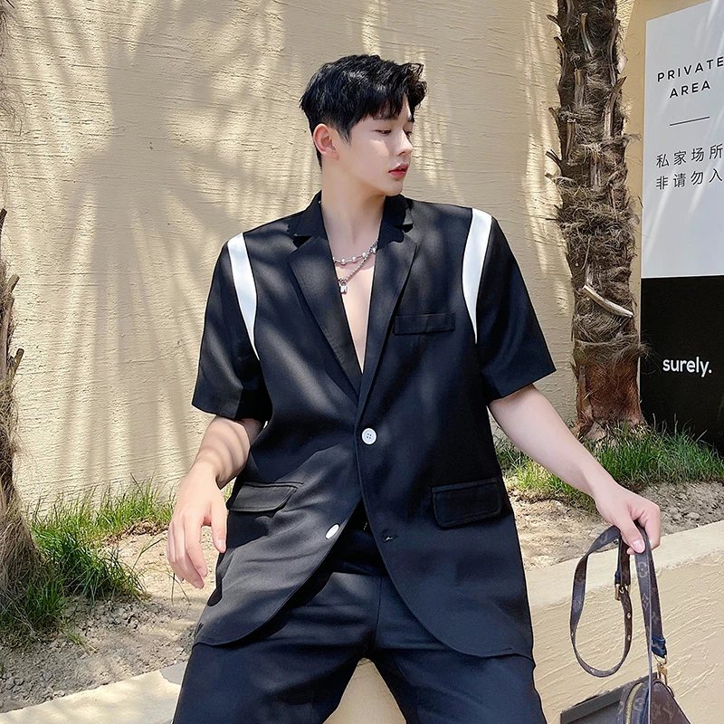 

Male Suit Coat Pant Men's Summer Suits Sets Net Celebrity Casual Streetwear Hip Hop Sports Short Sleeve Blazers Jacket Shorts