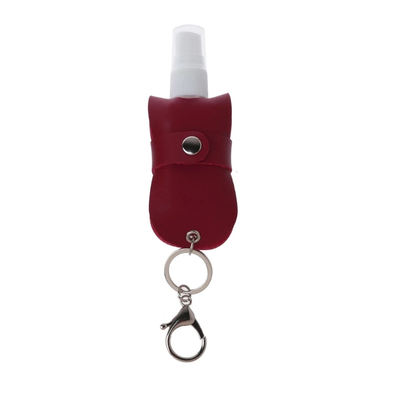 

Portable 50ml Squeeze Spray Bottle Empty Leakproof Plastic Refillable Travel Mister Bottle with Leather Keychain Holder
