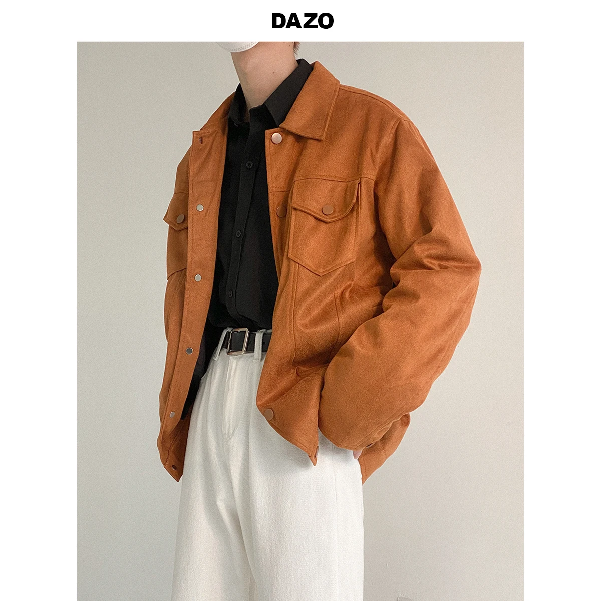 

Осенняя мужская замшевая флисовая куртка, модная короткая Повседневная Свободная куртка в гонконгском ретро-стиле с отложным воротником