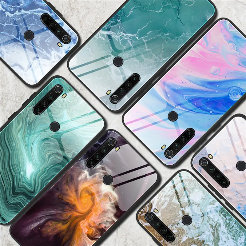 Чехол из закаленного стекла с мраморным узором для Xiaomi Mi 9 9SE 10 10Pro Redmi 8 8A Note 8Pro