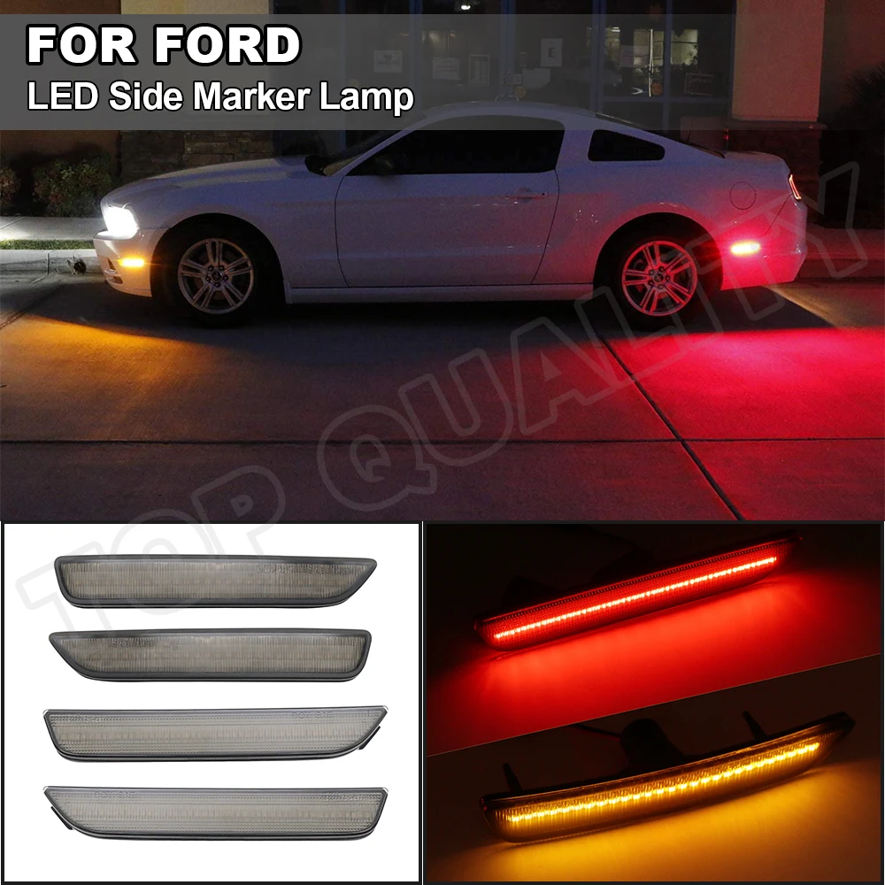

1Set Front(Amber)+Rear(Red) Car LED Side Marker Light For 2010 2011 2012 2013 2014 Ford Mustang Smoke Lens Turn Signal Lamp