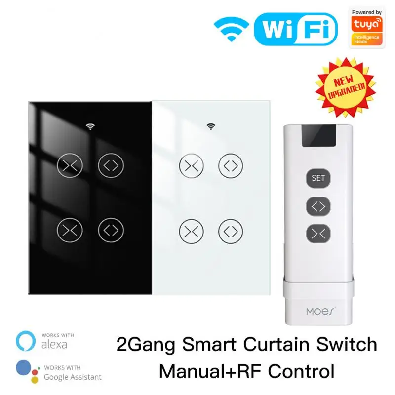 

Tuya WiFi Smart Double 2 Gang Touch Curtain Roller Blinds Motor Switch Tuya Smart Life App Remote Control With Alexa Google