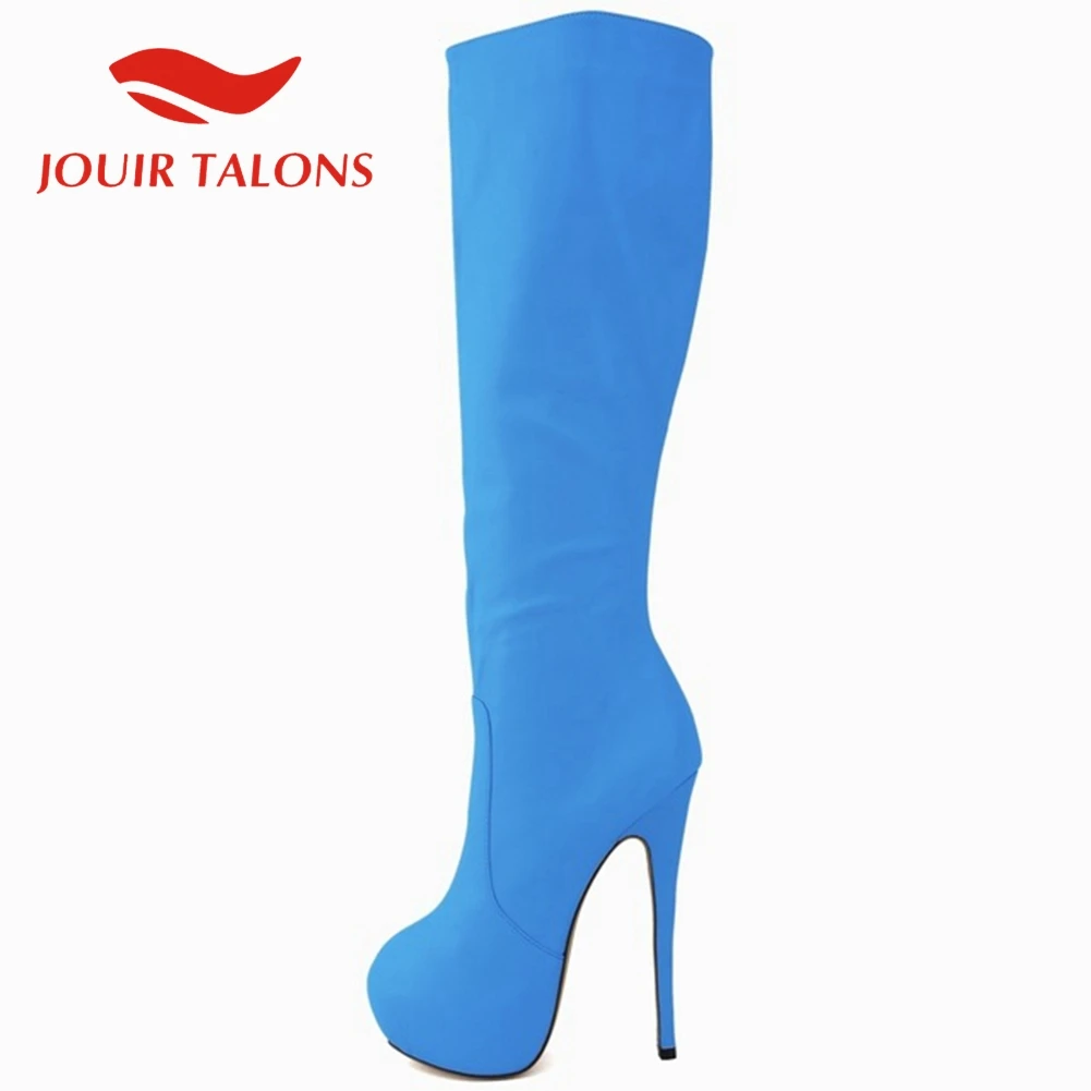 

JOUIR TALONS Hot Sale High Fashion Knee High High Platform High Thin Heels 14 cm Sexy Side Zipper Solid Boots