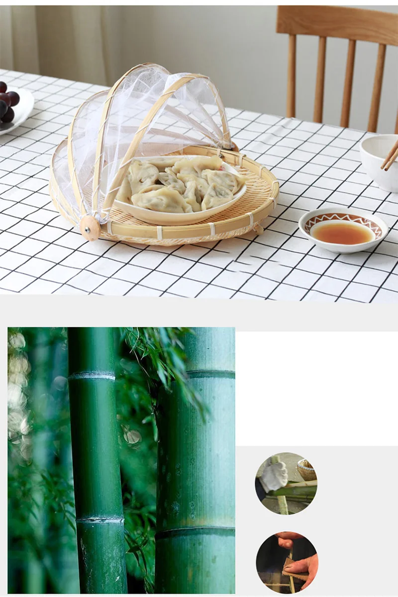 Плетеная корзина для пикника с защитой от насекомых ручной работы фруктов и