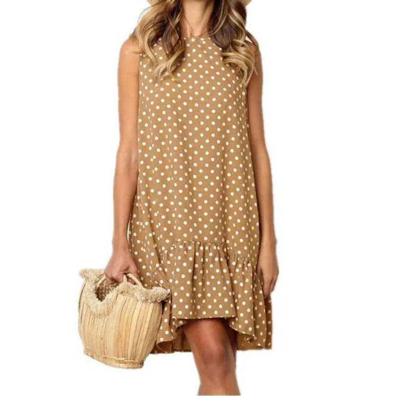 Женский сарафан в горошек с оборками прозрачное тонкое пляжное платье мини без