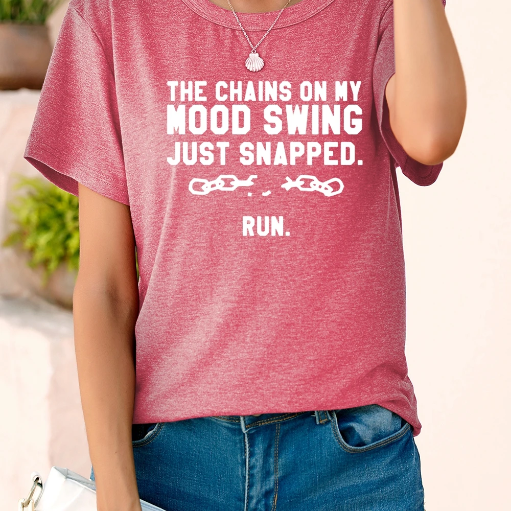 

Females Shirts Mood Swing Letter Print Creative Fashion Short Sleeve Summer Originality Crew Neck Clothing Colored Cotton Women