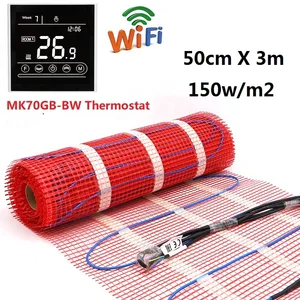 1.5m2 Электрический напольный нагревательный коврик 150 Втм2 50cmX3m под плиткой теплый коврик с WiFi термостатом