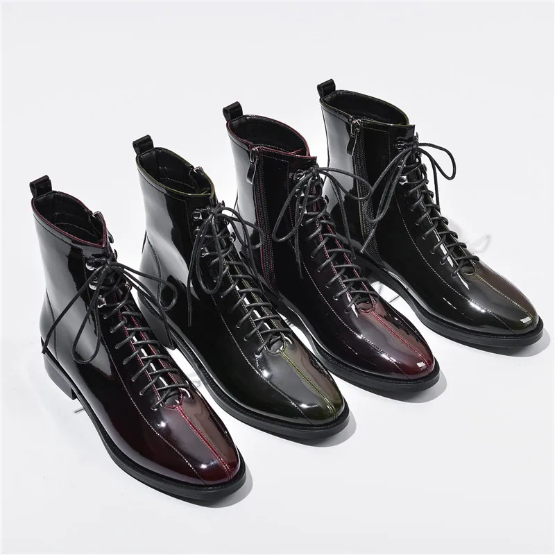 Женские ботильоны из натуральной кожи на шнуровке с градиентом | Обувь