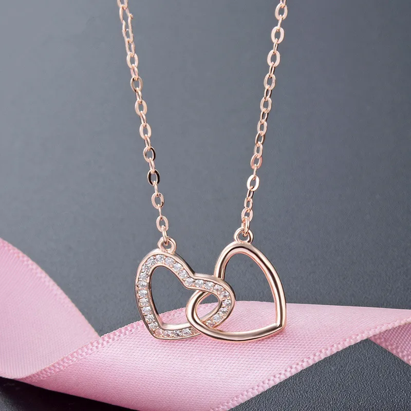 

Valentine Day Gift 925 Sterling Silver Connected Heart Couple Heart Pendant Necklace For Girlfriend Silver Jewelry Women G0065