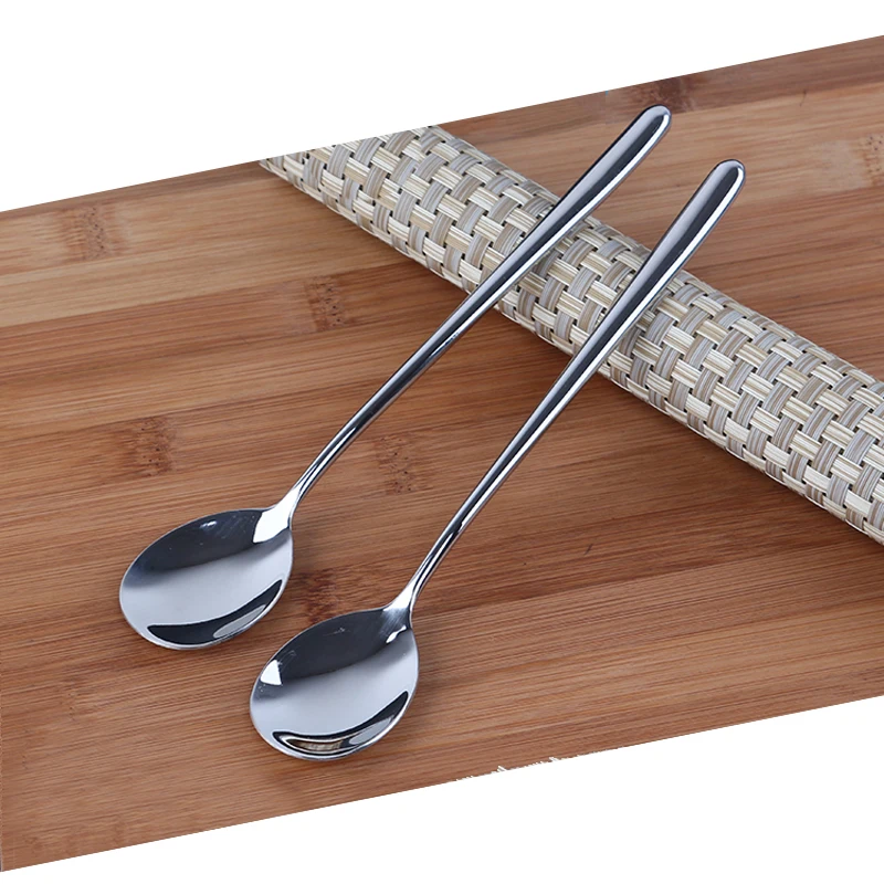 

22cm 8.7'' Round Spoon Stainless steel Korean spoons Long Hollow Handle Soup Scoop Kitchen Cutlery Dinnerware set 2/6/10pcs