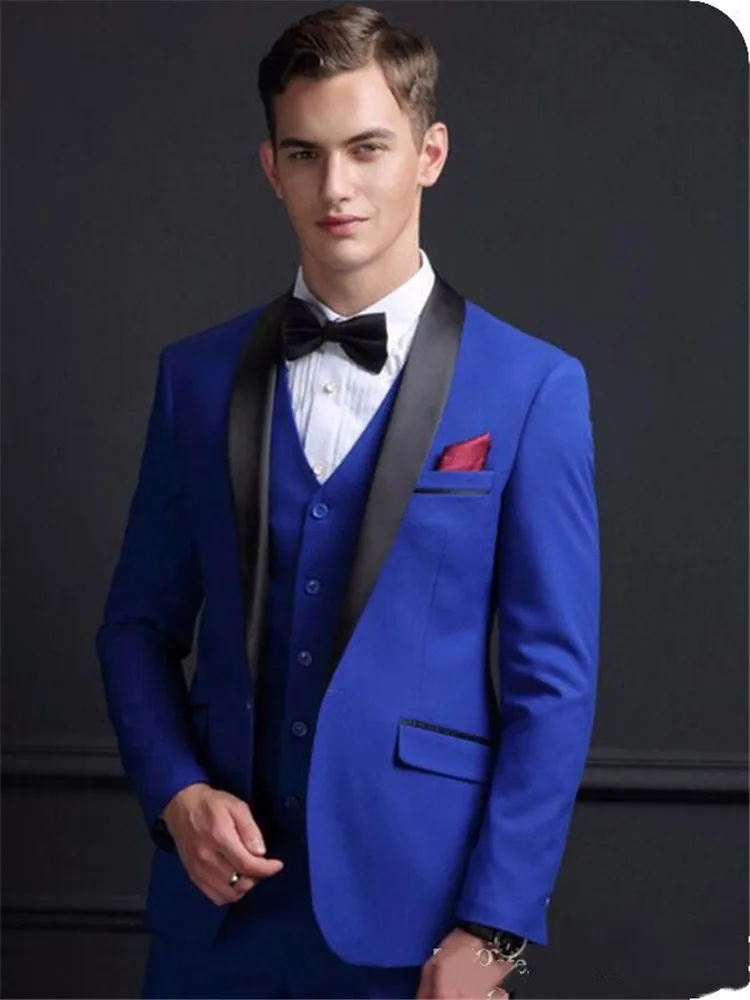 

Mens Suits (Jacket+Pants+vest) New Arrival Royal Blue Groom Tuxedos Wedding Male Suits Slim Fit Custom Made Boy Friend Suit