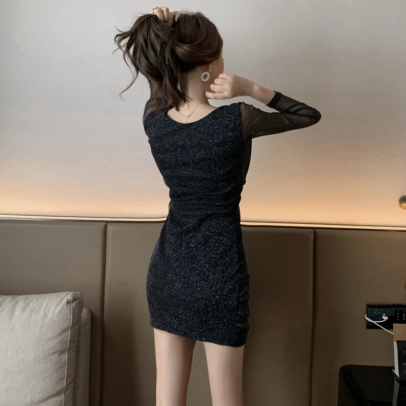 

Sexy Nightclub Women's Clothing 2020 New Autumn Slimming Temperament Mesh Skirt Waist-Tight Base Narrow Dress