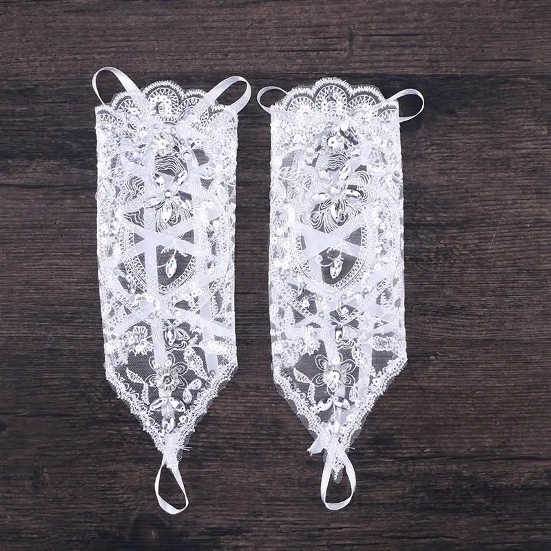 White Short Wedding Gloves Women Fingerless Bridal Elegant Rhinestone Lace for Accessories | Свадьбы и торжества