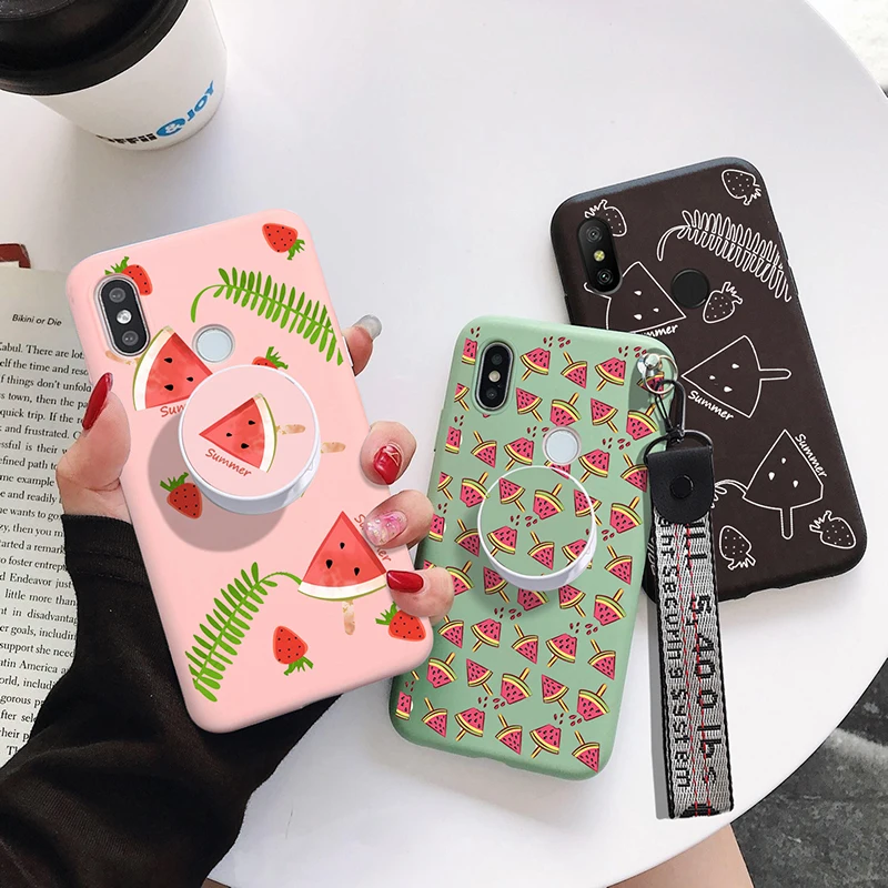 

Summer Fruit Strap holder case for Xiaomi Redmi Note 9 8 7 6 Pro 9S 9A 8T 8A 7A 6A 5A Plus Mi Note 10 9 8 lite Watermelon Cover