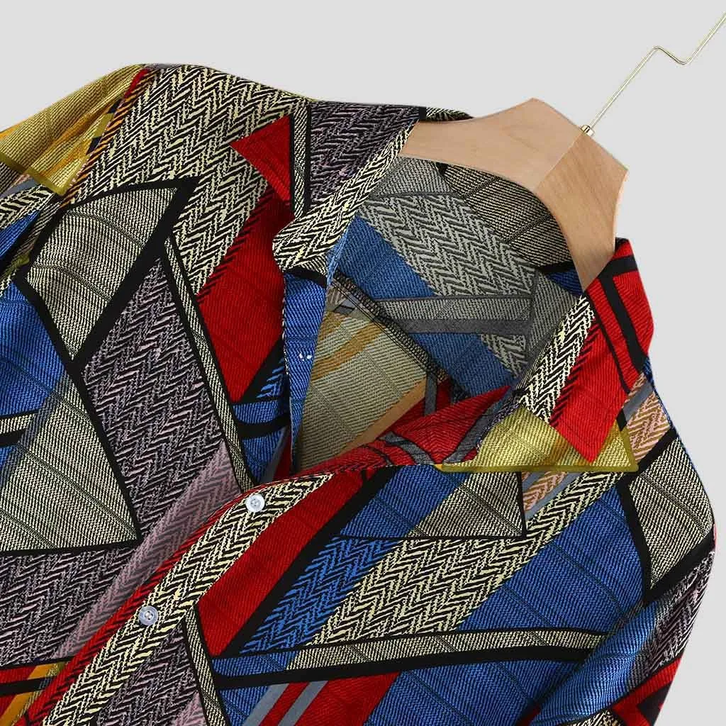 

Men's Shirts Fashion Mens Vintage Ethnic Print Loose Short Sleeve Tops Summer Male Casual Buttons Shirt Blouse Camisas Masculin