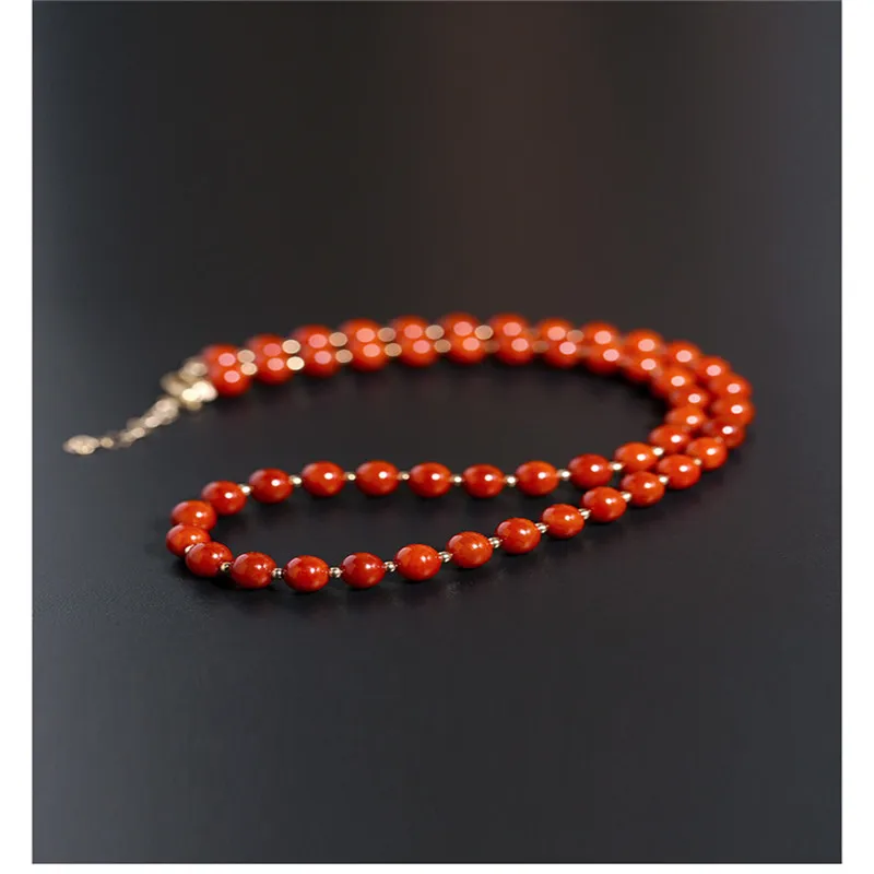 DAIMI Liangshan 6-6.5mm South Red Agate Necklace gemstones Female Genuine Yellow 14K Gild Beaded To Send Mom | Украшения и