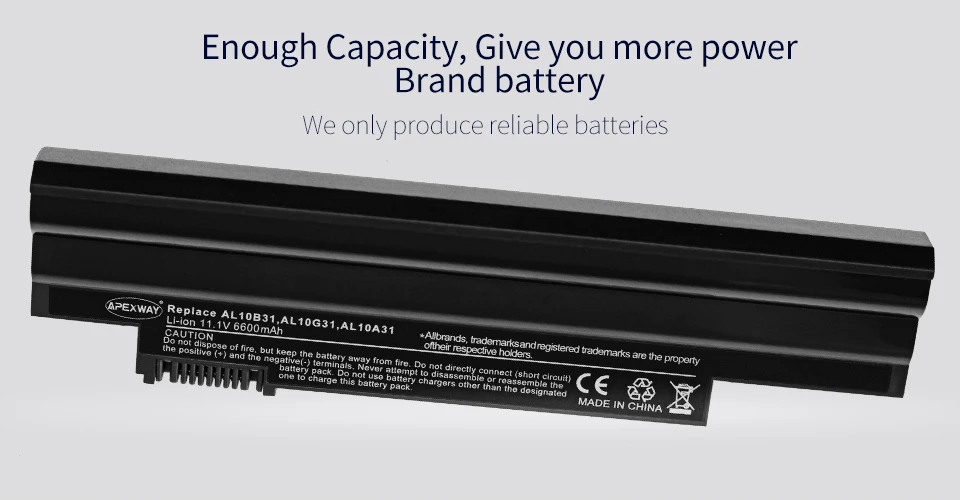 Apexway 11,1 v Аккумулятор для ноутбука acer AL10A31 AL10B31 AL10G31 Aspire One D255 D260 D270 522 722 AOD255 AOD257 AOD260 черный