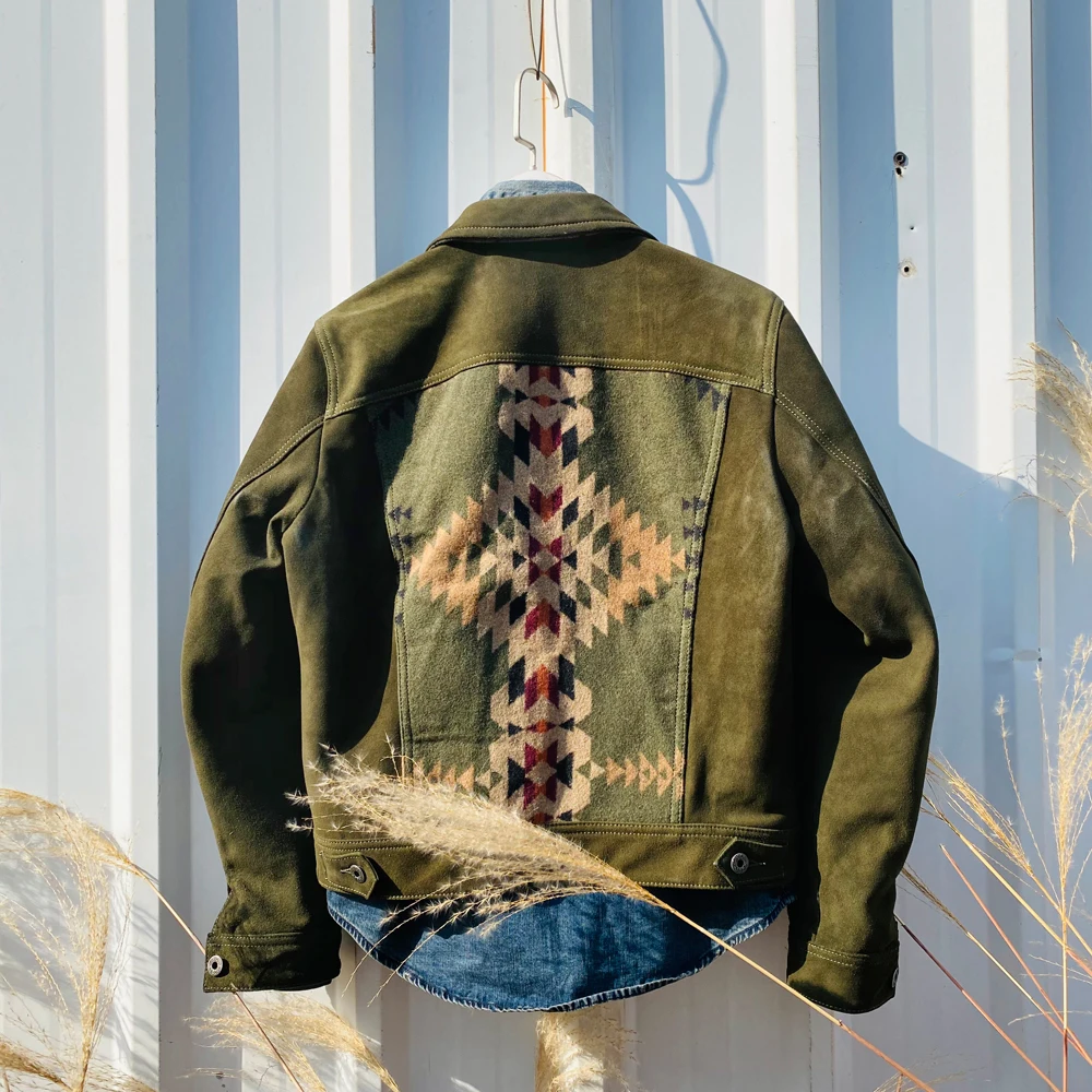 

CDJ-123 RockCanRoll Read Description! Super Quality Coat Genuine Cow Suede Leather Outerwear Cowhide Stylish Navajo Jacket