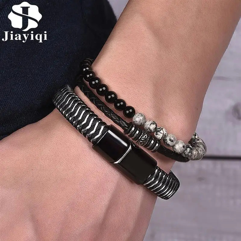 2 шт./компл. Шарм мужской кожаный браслет из нержавеющей стали с магнитной