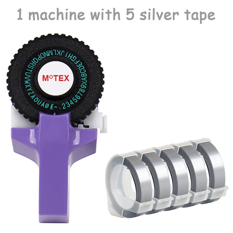 Фиолетовый цвет MoTex E101 принтер мини DIY Ручная Совместимость для dymo 3D тиснение ручная лента ручная машинка надпись машина - Цвет: machine with 5 tape