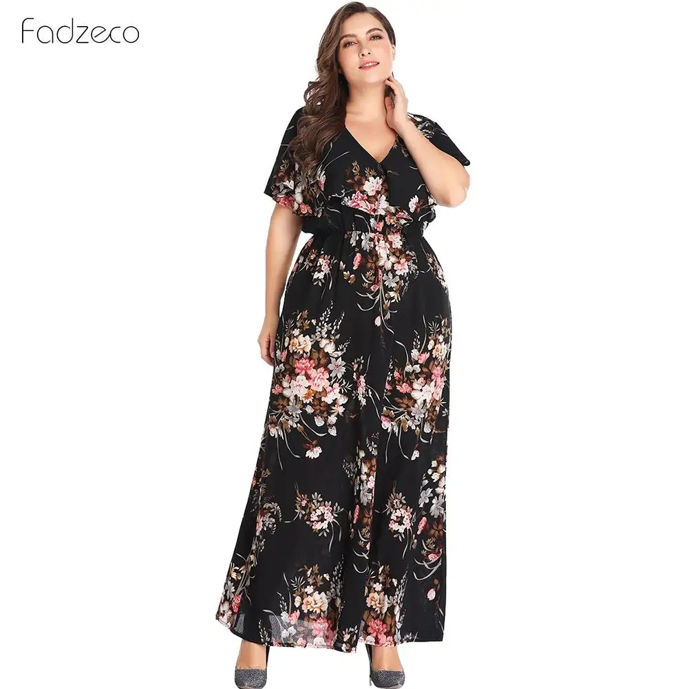 Для женщин Большие размеры летнее платье Женский V образным вырезом Цветочный