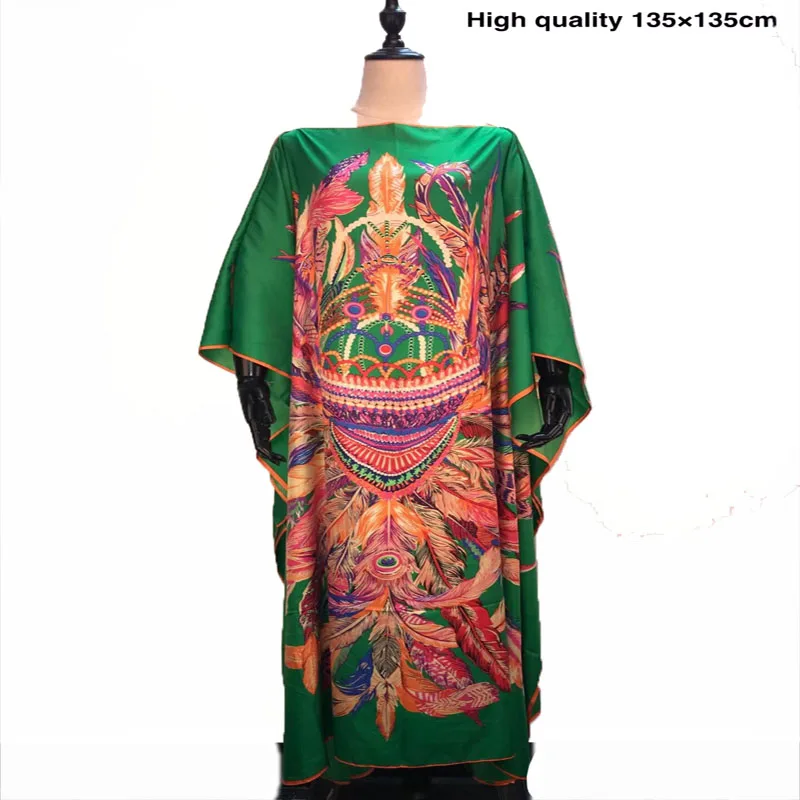

Dress Length 135 Cm Bustline 135cm popular Silk Printed Kaftan dresses Loose Style dashiki summer party Silk dresses for lady
