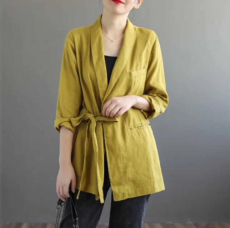 Женская универсальная куртка на завязках свободная повседневная с V-образным