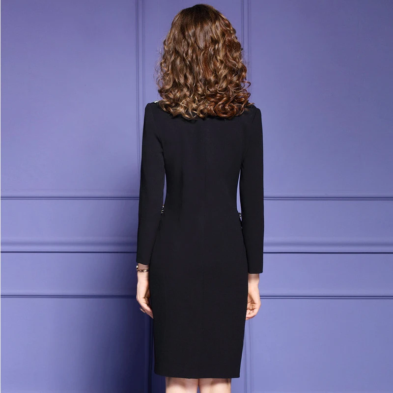 

Fashion Spring Designers Lady Career Office Pencil Dress Long Sleeve Embroidery Beading Party Robe Femme Plus Size Woman Clothes