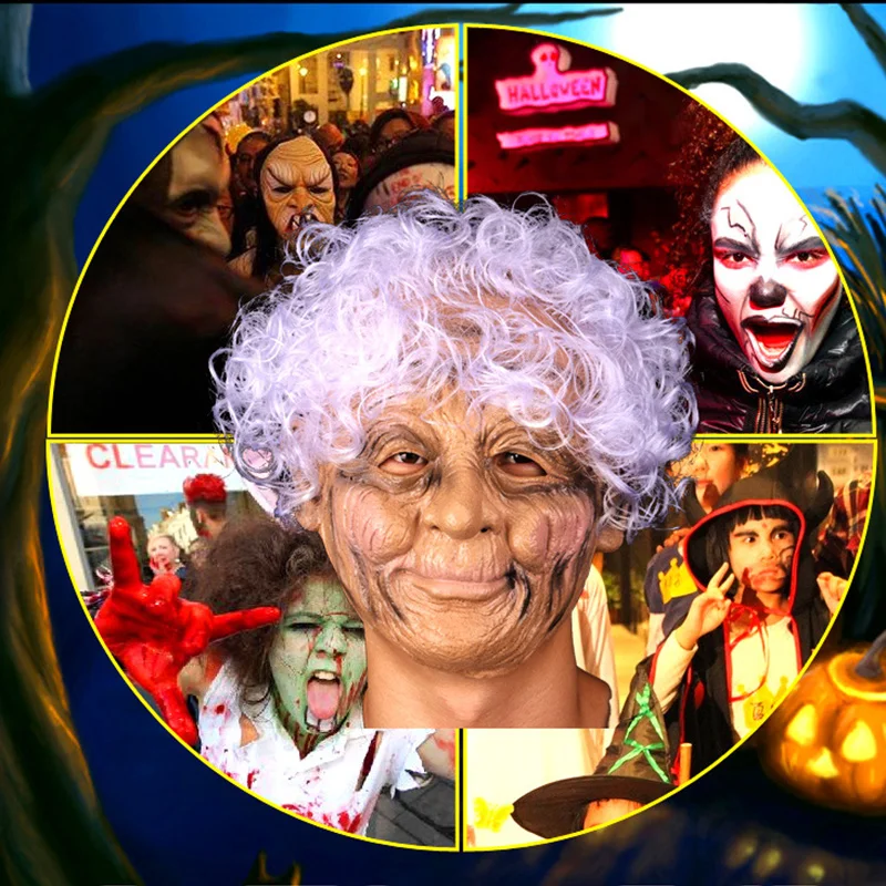 

Halloween Granny Latex Headgear Old Woman with Hair Headgear Costume Party Props for Adult XRQ88
