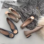 SUOJIALUN2019 новые Брендовые женские туфли на низком каблуке с круглым носком балетки на низком деревянном каблуке с квадратным носком Лоферы без застежки