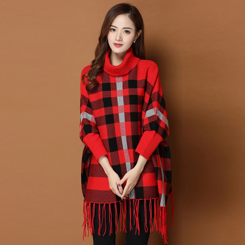 ZJZLL 2021 зимние рукава летучая мышь свободный норковый бархатный клетчатый пуловер