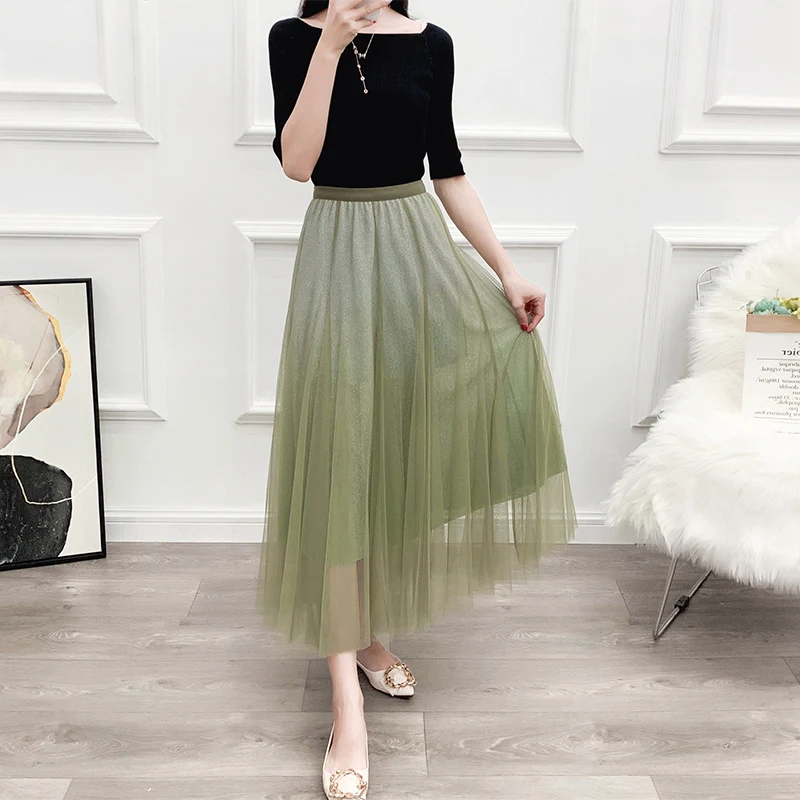 Женская плиссированная юбка TIGENA длинная из тюля макси с высокой талией для