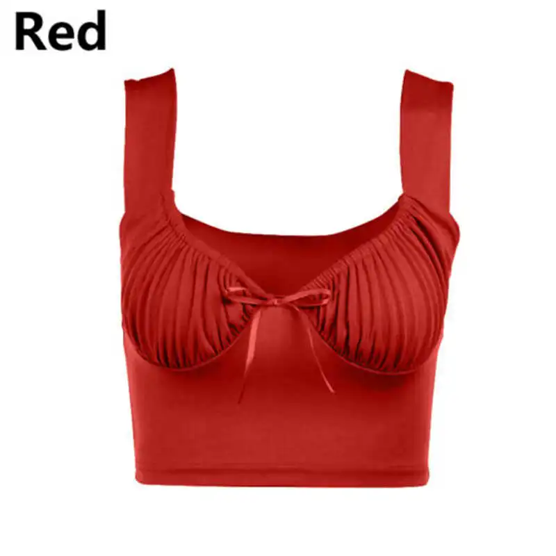 

Milkmaid Crop Tops Summer V Neck Womens Cami Vest Tank Tops Fashion Ruched Bow