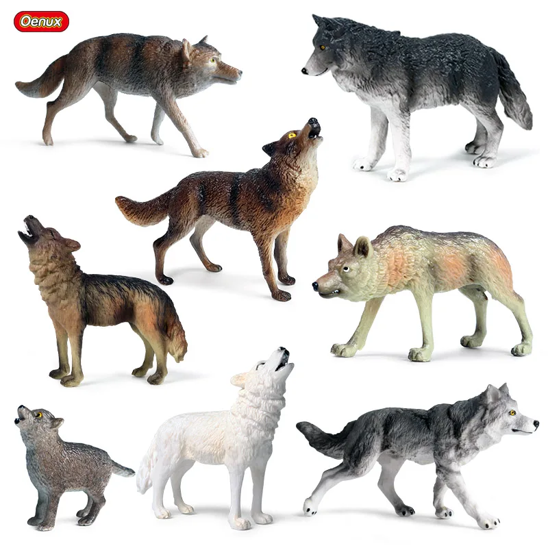 

Oenux Original Wild Beast Animals Gray Wolf Simulation Baby Wolves Action Figures Collection Lifelike PVC High Quality Model Toy