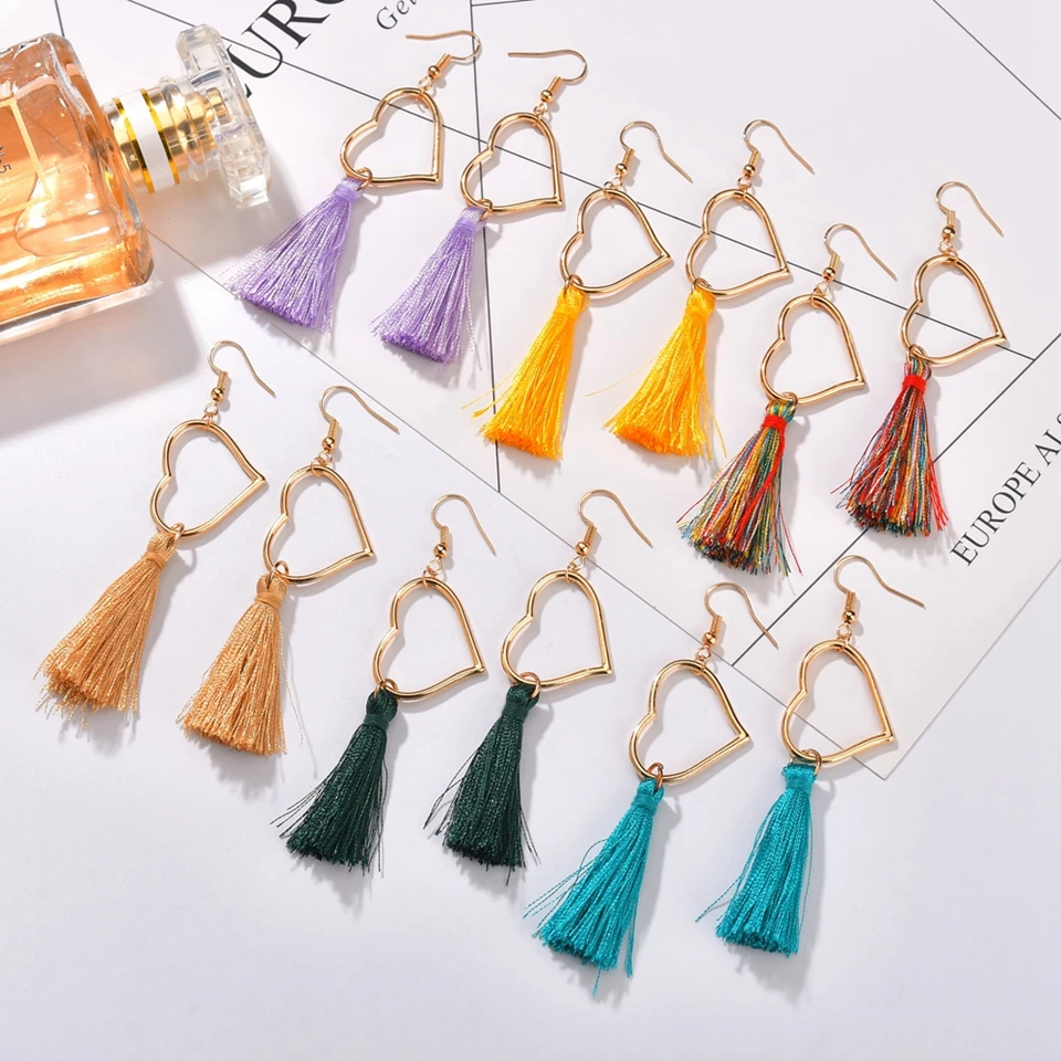 Новые богемные массивные Серьги-кисточки золотого цвета в форме сердца висячие