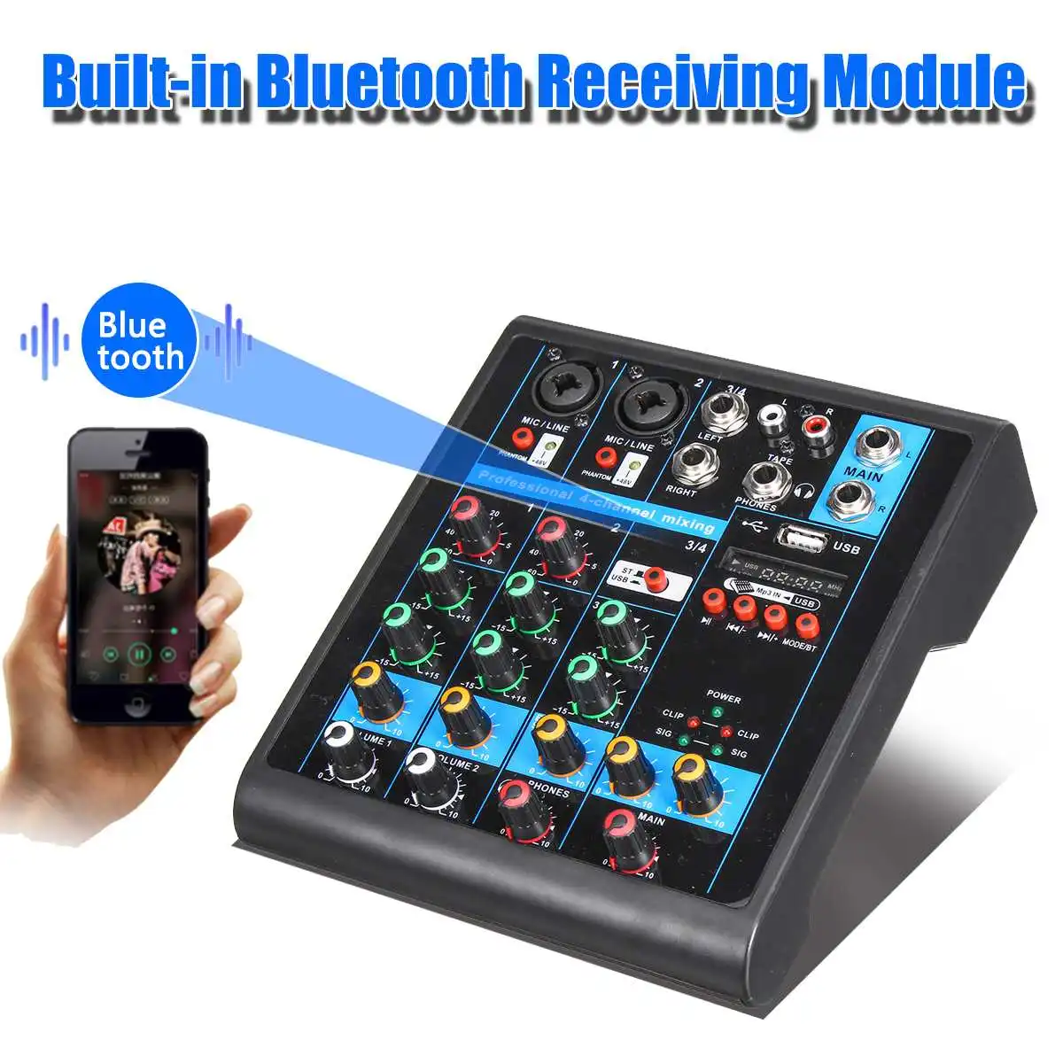 Mini 4 Каналы USB портативный миксер bluetooth MP3 для студий с живым звуком аудио DJ микшерная консоль караоке компьютер 48В Мощность