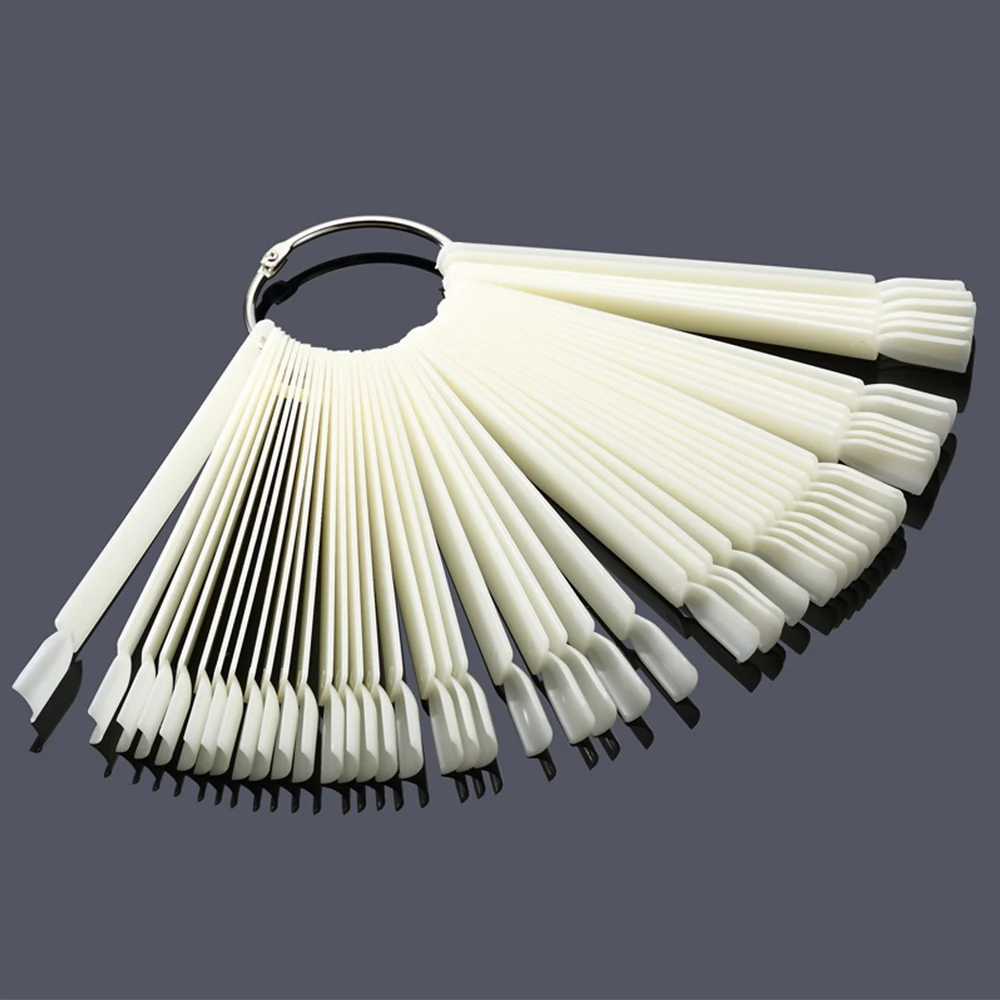 

2Color 50pcs False Nail Tips Fake Nail Art Polish Color Card Acrylic Practice Chart Palette Buckle Ring Practice Display Tools