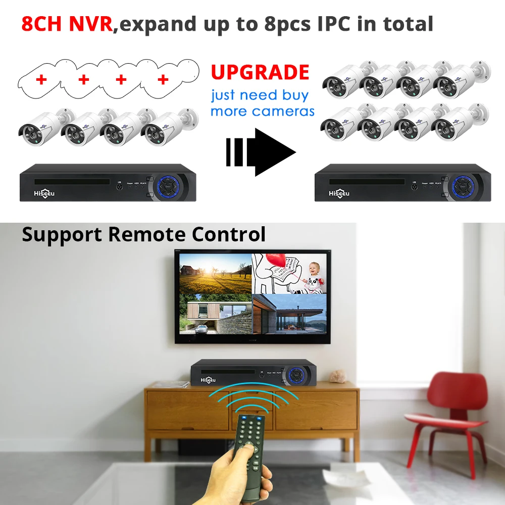 4MP 1080P 8CH POE NVR CCTV Sesurity Камера POE Системы открытый Водонепроницаемый комплект 48V жесткий диск на 1 ТБ ONVIF Hiseeu