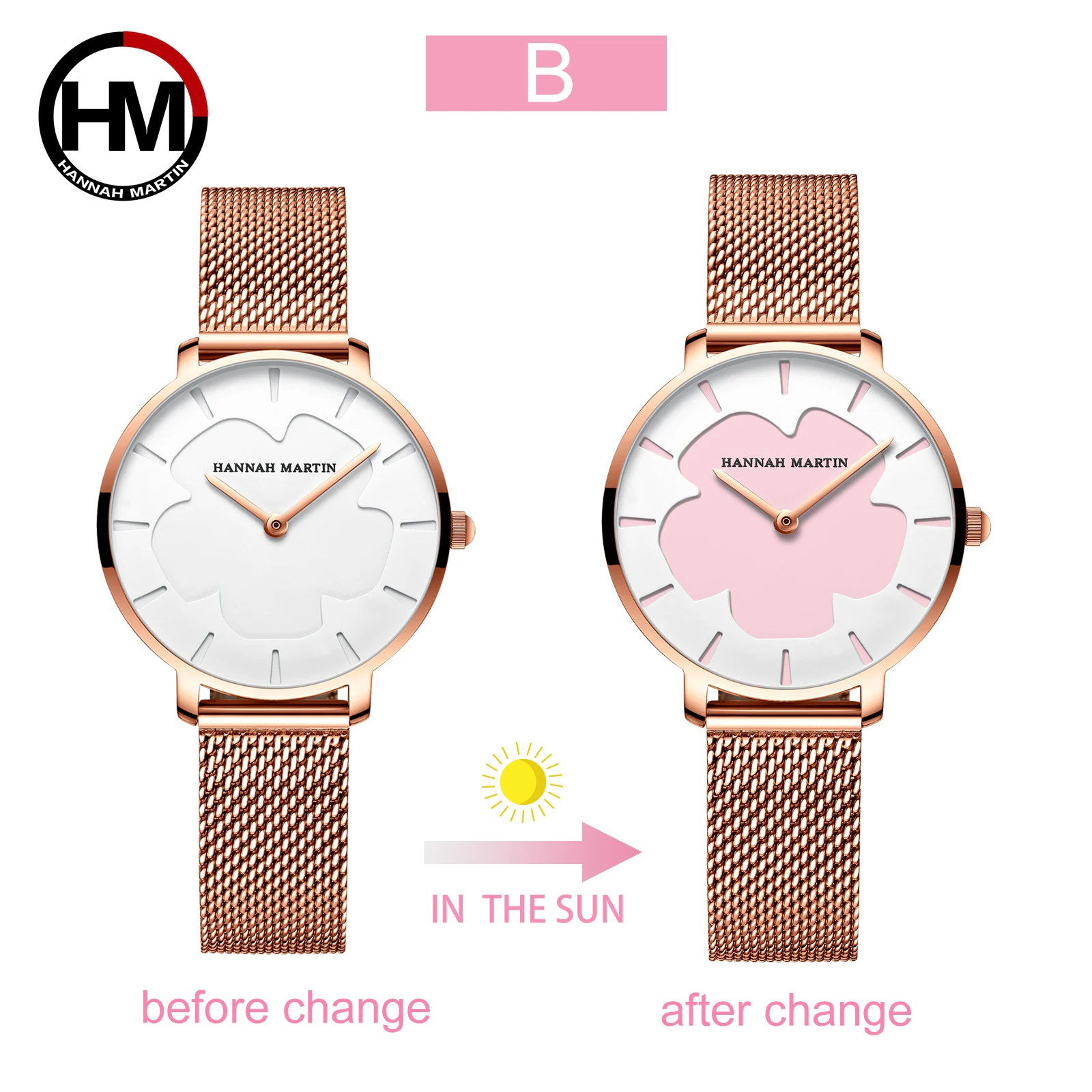 

Drop Shipping New Black Technology Magic Flower Change Color in the Sun Stainless Steel Mesh Band Japan Quartz Watches for Women