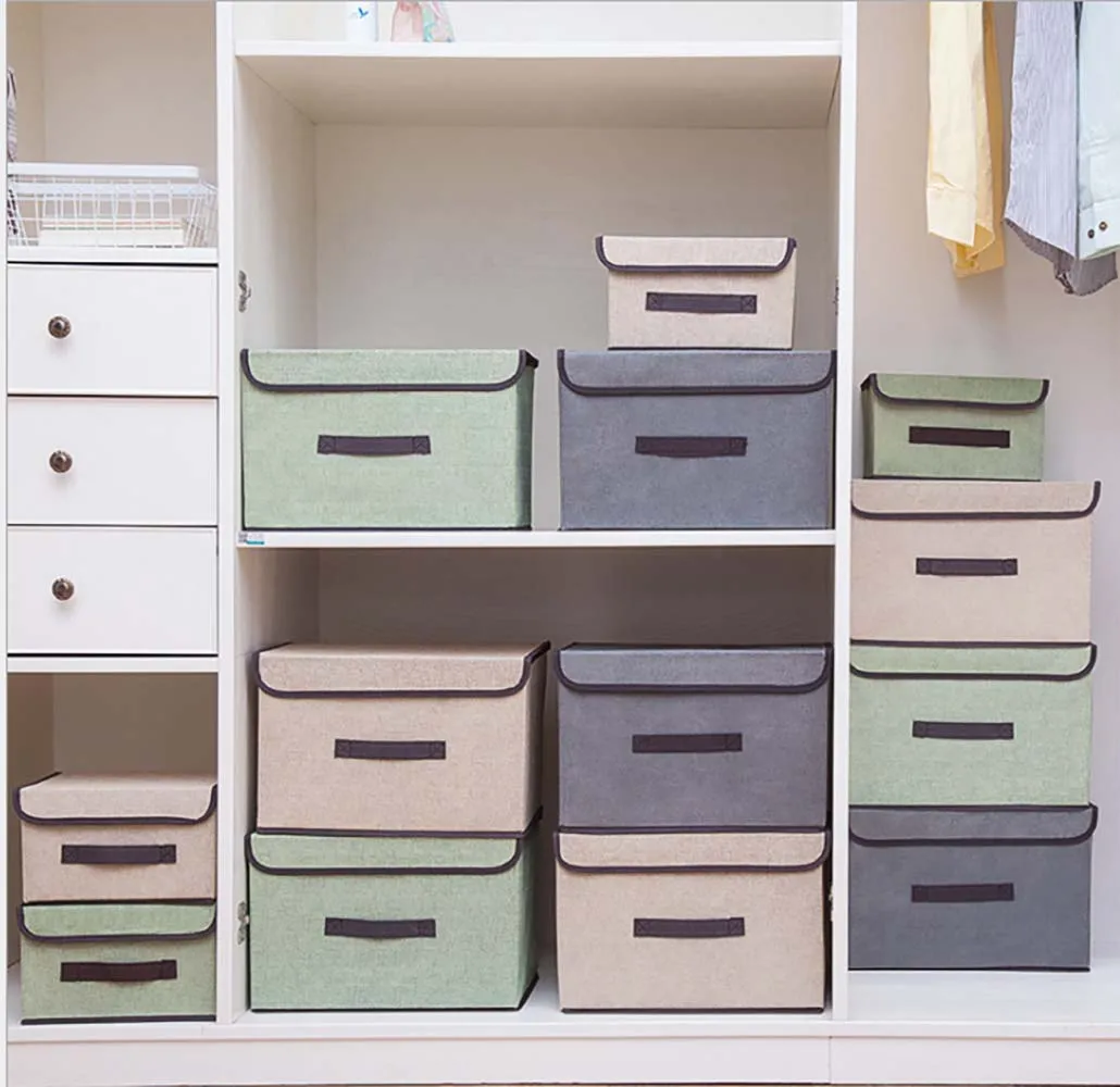 

Cotton Linen Storage Boxes Sundries Foldable wardrobe Storage Organizer Box Underwear Accessories Scarf Socks Stockpile Box