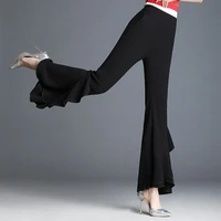 black color flare pants ruffle long pants patchwork 2022 new spring summer women high waist solid color long pants y43