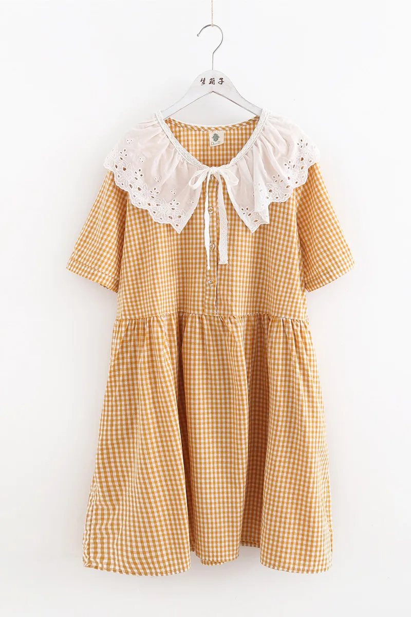 

2021 new summer Short Sleeve Plaid Cotton Dress Casual Wear