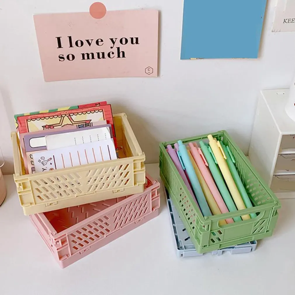 

Foldable Storage Basket Sundries Cosmetic Container Stackable Organizer Desktop Holder Organizing Case Drawer Organizer Bin