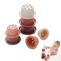 1set silicone building block teether bpa free bathtub toy for baby stacking cup montessori early educational for children gifts