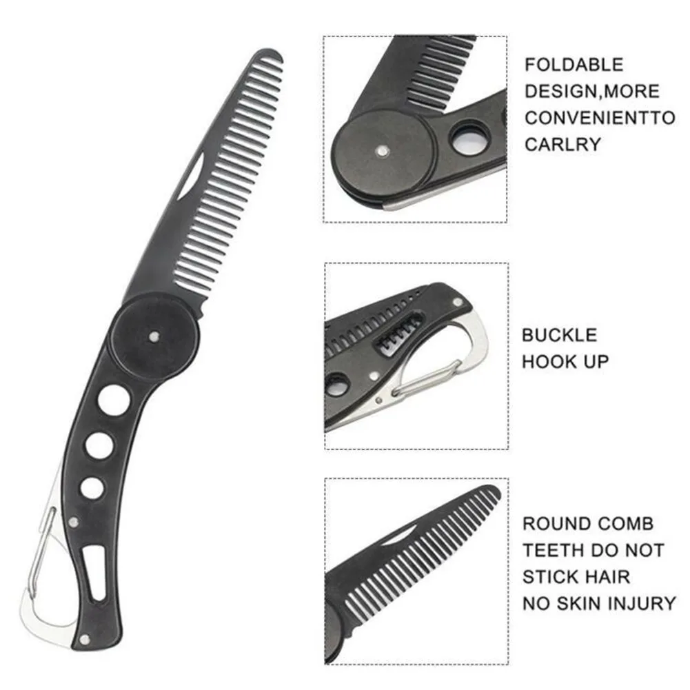 Портативный мужской карманный гребень для бороды складной из нержавеющей стали