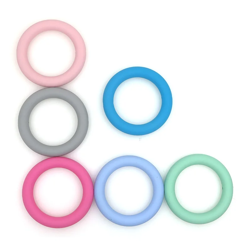 Kovict-Anillo de silicona para dentici&oacute;n de beb&eacute;, mordedor de 65mm con agujero, cuentas de dentici&oacute;n infantil para collar, accesorios de juguete, 5 piezas-3