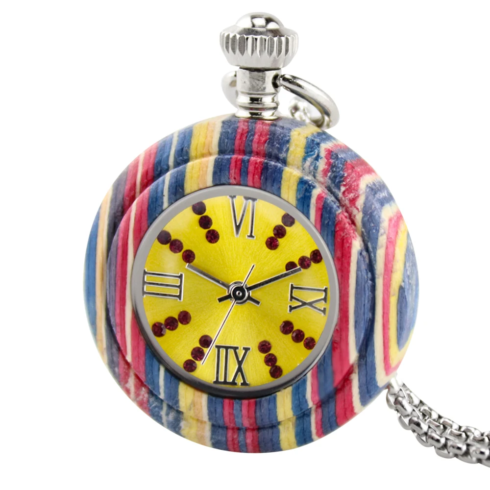 Fashion 30CM Chain wood Quartz Pocket Watch Vintage  Dial Pendant Fob Watch Gifts Clock