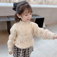 baby girls bow knitting winter warm spring childrens sweater kids plus velvet tops thicken bottoming long sleeve high quality