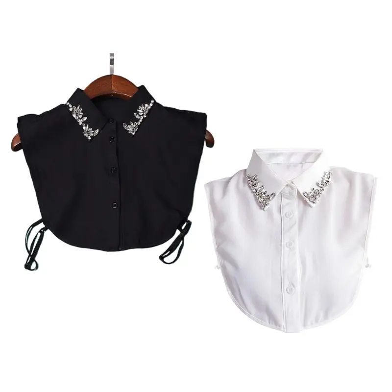 

Womens Water Drop Rhinestone Fake Collar Jewelry Chiffon Detachable Half Shirt Y5GC